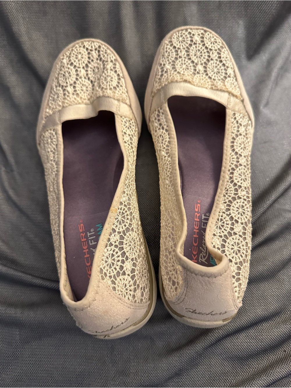 Skechers Cream Crochet Slip-On Flats - Relaxed Fit